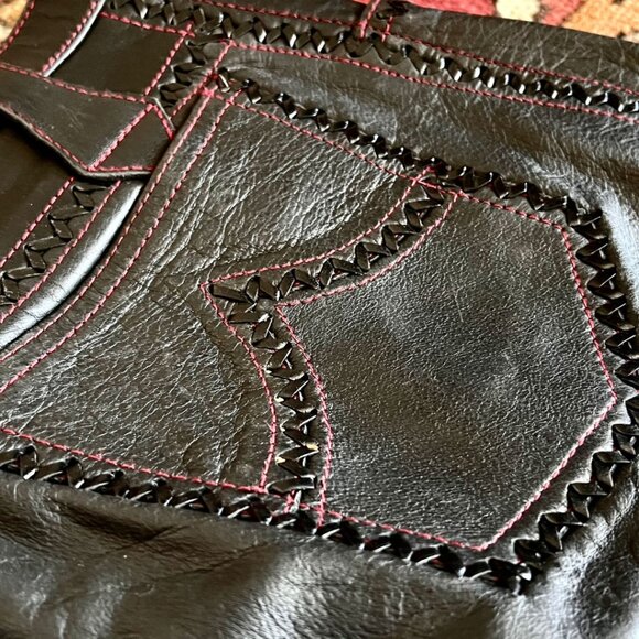 Men's Black Leather Pants, 32" Waist Vintage Handmade - Picture 3 of 5